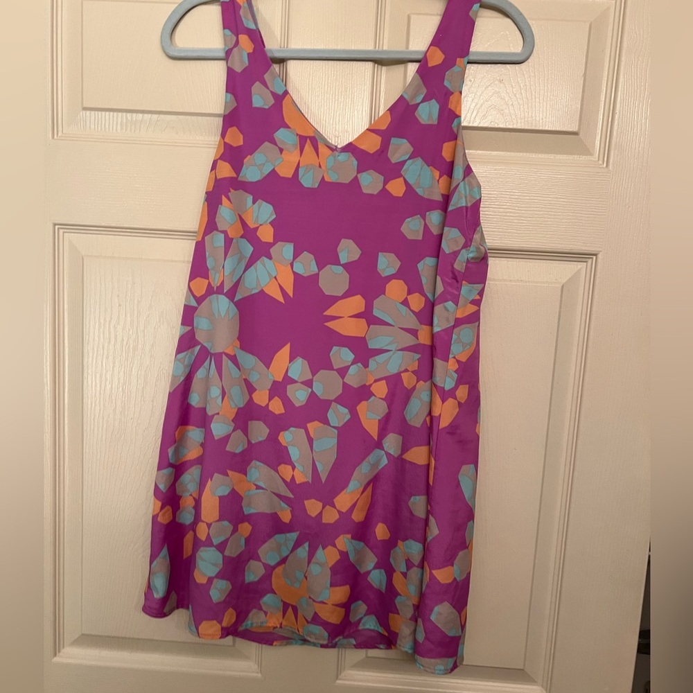 Purple blue and orange floral print dress size small with a V-neck